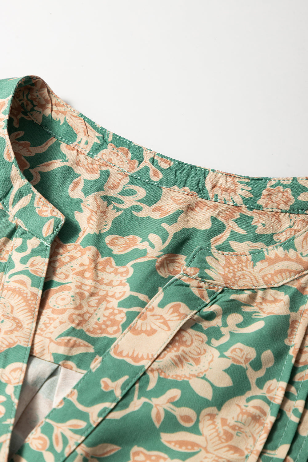 Floral Pleated Button V-Neck Short Sleeve Blouse