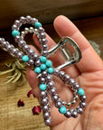 Pearl and turquoise magnesite bead bow hair clips