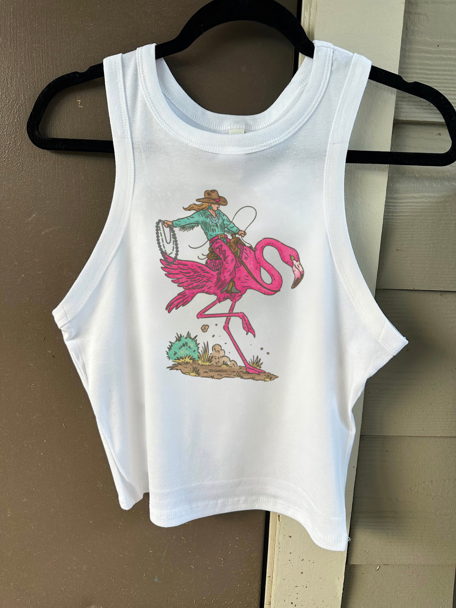 Cowgirl Flamingo Cropped Tank