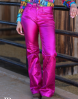 Fuchsia Metallic Trousers With Modern Silhouette For Everyday Wardrobe Essentials Edition