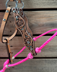 Hot Pink Floral Tooled Lariat & Leather Combo Halter