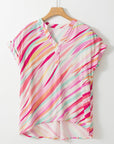 Abstract High Low Short Sleeve Blouse