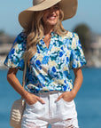 Floral Puff Sleeve V-Neck Short Blouse