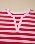 Stripe Split V-Neck Short Sleeve T-Shirt