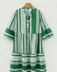 Boho Geometric Stripe Half Buttoned Dress