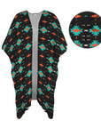Baha Ranch Black Turquoise Orange Aztec Duster Kimono Coverup