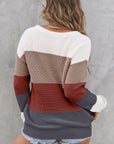 Colorblock Stripe Round Neck Pullover Sweater