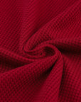 Solid Waffle Knit Round Neck Long Sleeve Top