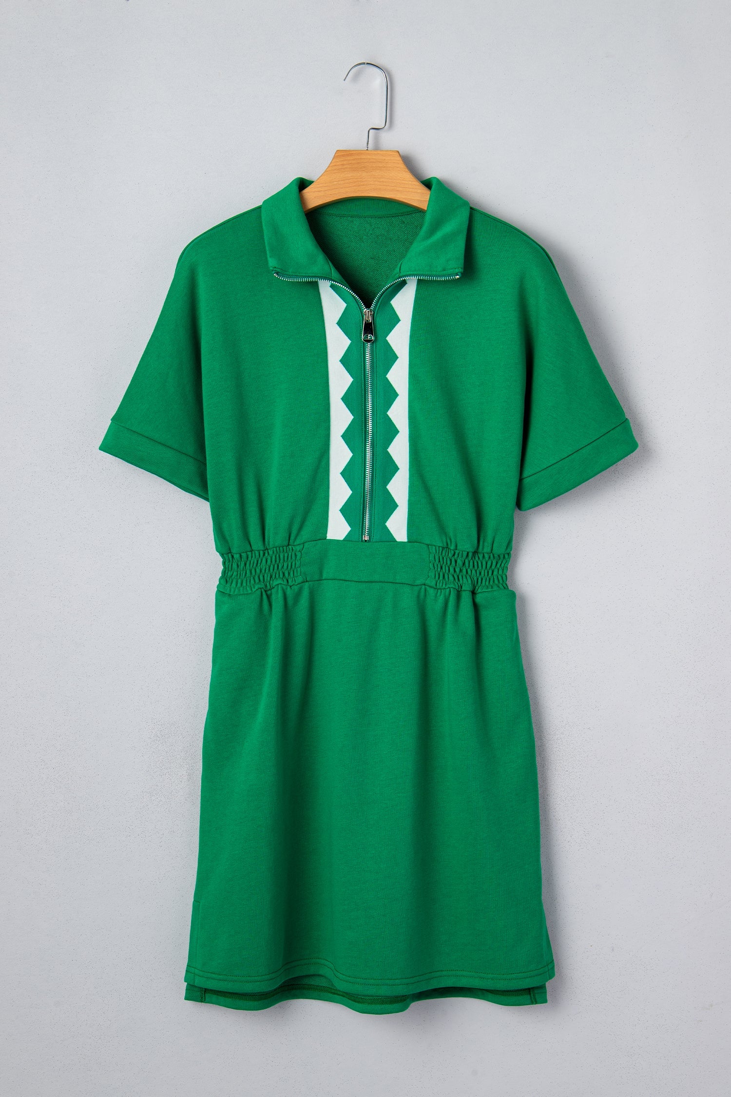 Geometric Patchwork Half-Zip Elastic Waist Dress
