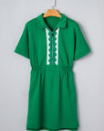 Geometric Patchwork Half-Zip Elastic Waist Dress
