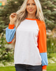 Colorblock Contrast Stitch Raglan Sleeve Top
