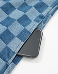 Checker Denim Frayed Hem Mini Dress