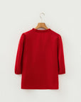 Solid Frilled Bow Tie V-Neck 3/4 Sleeve Blouse