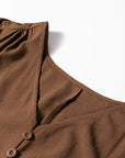 Solid Buttoned V-Neck Long Sleeve Tiered Maxi Dress