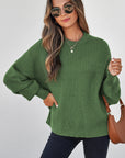 Solid Textured Knit Crewneck Sweater