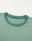 Colorblock 3/4 Sleeve Raw Seam High-Low Top