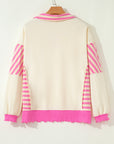 Plus Size Stripe Colorblock Collared Drop Shoulder Top
