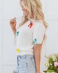 Bow Tie Crewneck Short Sleeve Sweater