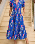 Floral Ruffle Hem Pop of Color Neckline Dress