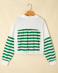 Stripe Colorblock Collared V-Neck Cropped Top