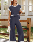 Colorblock Pocket Shirt & Wide Leg Pants Set