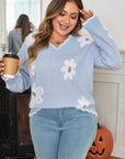 Lucille Fuzzy Flower Scalloped PLUS Sweater
