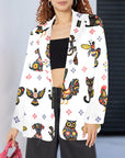 Baha Ranch Colores de Mexico Mexican Talavera Floral Animals Blazer in White