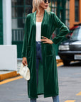 Velvet Open-Front Pocketed Cardigan