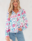 Floral Lace Trim Buttoned Long Sleeve Shirt