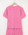 Solid Textured T-Shirt and Shorts Set