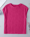 Plus Size Solid Wavy Textured Short Sleeve Tee