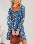 Floral Smocked Bodice Ruffle Sleeve Dress