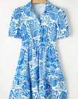 Floral Half-Button Front Collared Ruffle Mini Dress
