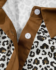 Plus Size Leopard Contrast Trim Puff Sleeve Blouse