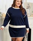 Plus Size Colorblock Top and Lace-up Skirt Set