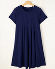 Plus Size Solid Lace Short Sleeve Pleated Dress
