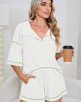 Colorblock Trim Waffle Knit Top and Shorts Set