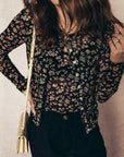 Black Floral Print Mesh Tank Button Front Slim Cardigan 2pcs Set