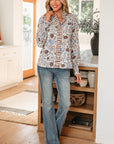 Floral Plaid Frilled Trim Long Sleeve Blouse