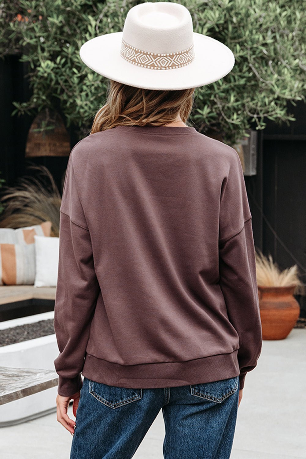 Callie Terry Bow Pattern Drop Shoulder Sweatshirt