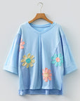 Flower Patch Exposed Seam 3/4 Sleeve T-Shirt