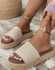 White Boho Woven Non-slip Wedge Slippers