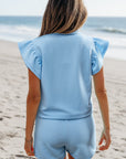 Sol Striped Detail Flutter Sleeve Zipped Collar Short Set