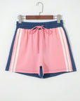 Colorblock Patchwork Varsity Stripe Drawstring Shorts