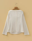Solid Waffle Knit Asymmetric Neck Long Sleeve Top