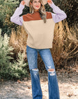 Colorblock Ribbed Knit Long Sleeve Sweater