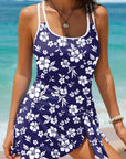Floral Crossed Back Asymmetric Wrap Side Swimsuit