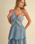 DENIM FLOWER MAXI DRESS
