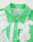 Floral Ricrac Trim Puff Sleeve Buttoned Shirt