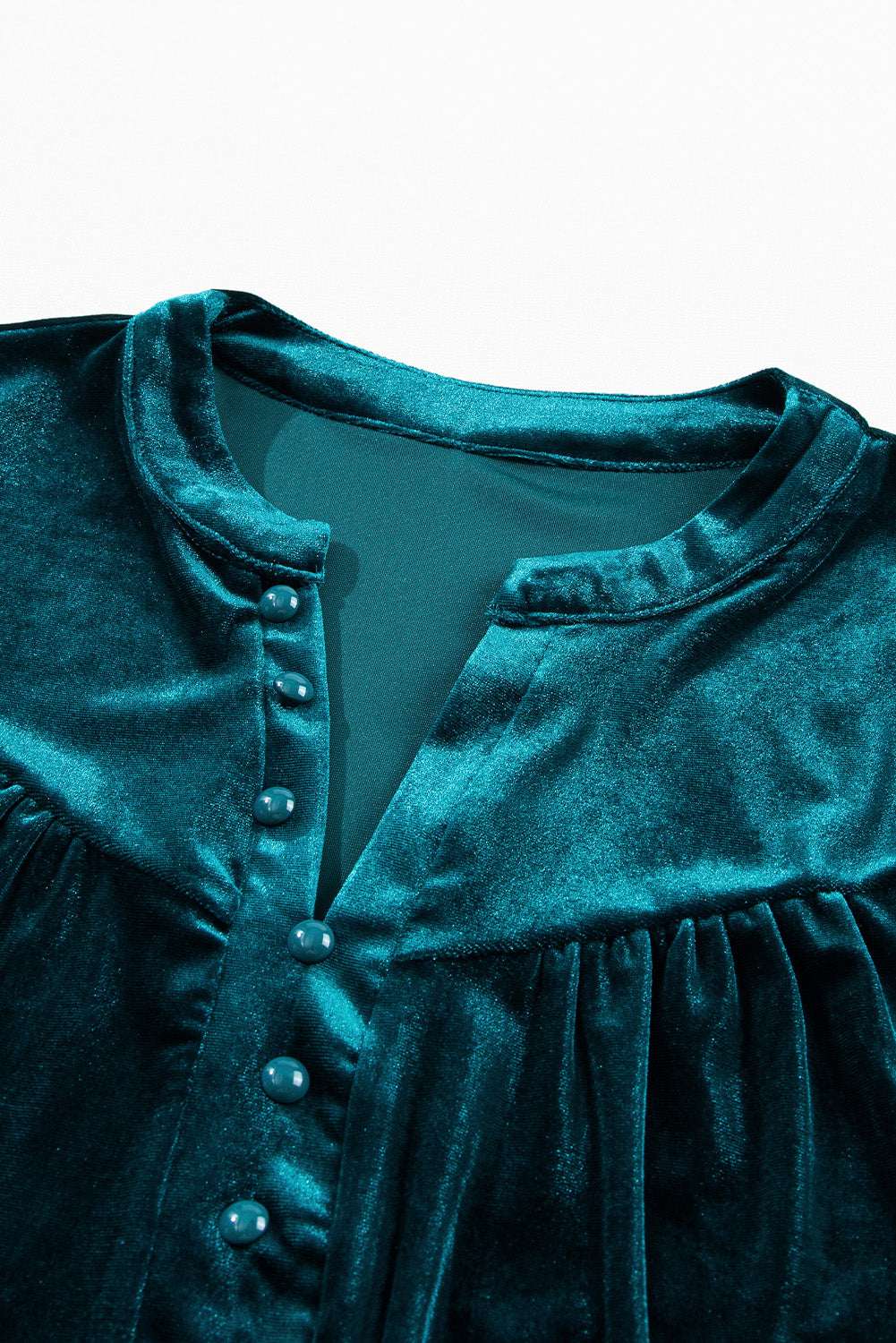 Velvet Lantern Sleeve Beaded V-Neck Blouse